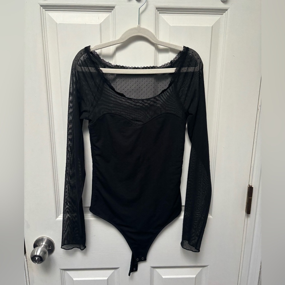 Abercrombie & Fitch Bodysuit with Lace Sweetheart Neckline - Size XS